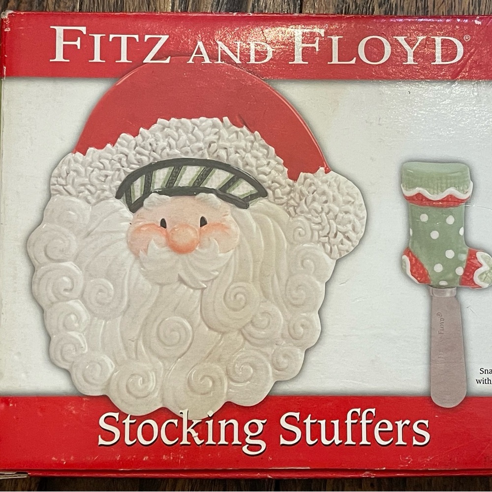 Fitz and Floyd Santa Stocking Stuffer Set New in Box Snack Plate